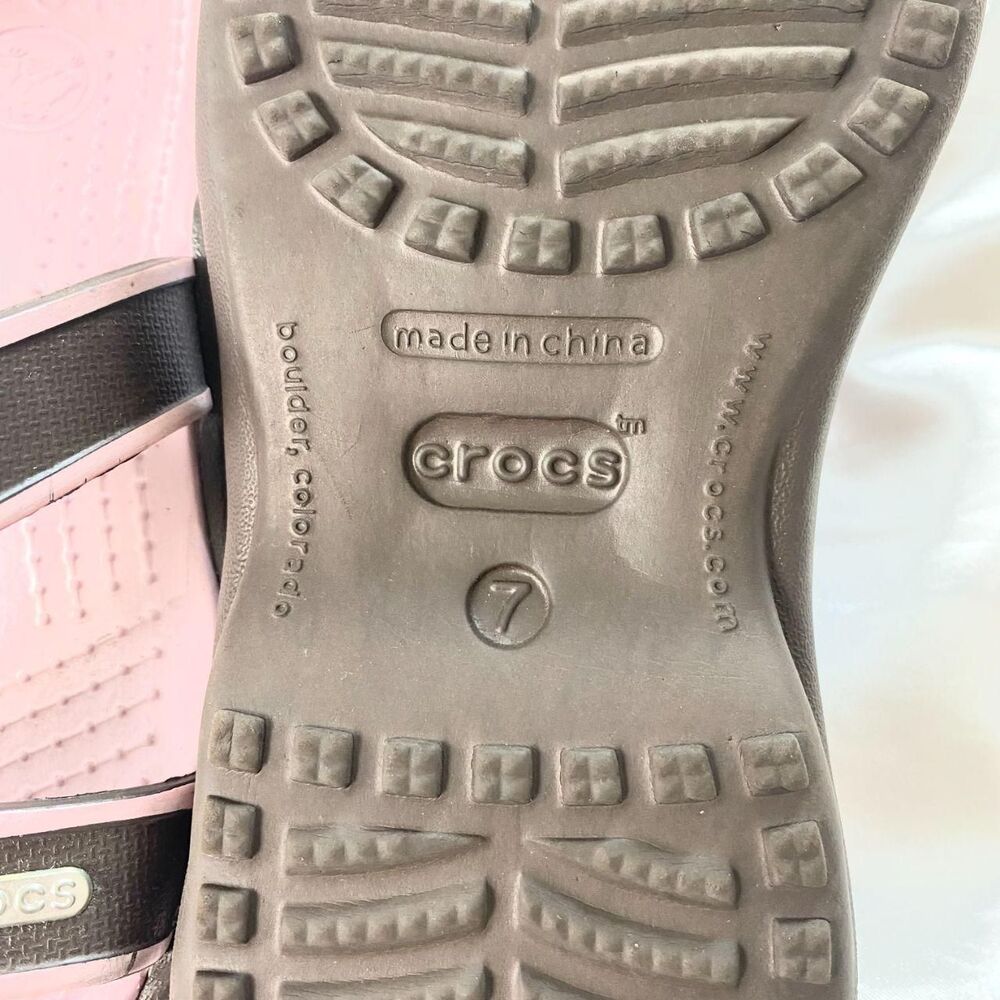 brown and pink Crocs Florence slide sandals US 7 Discontinued - Picture 7 of 7
